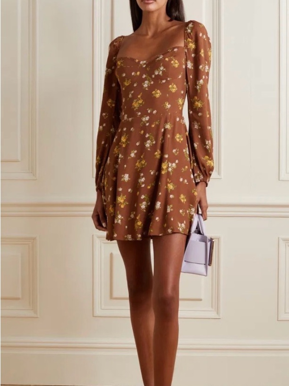 Reformation Mochi Shirred Floral-Print Crepe Mini Dress 10
